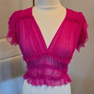 Free People Vibrant Pink Ruffled Blouse